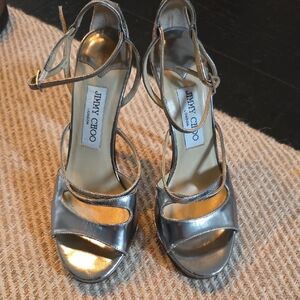 Jimmy Choo Rehab Metallic Strappy Heels